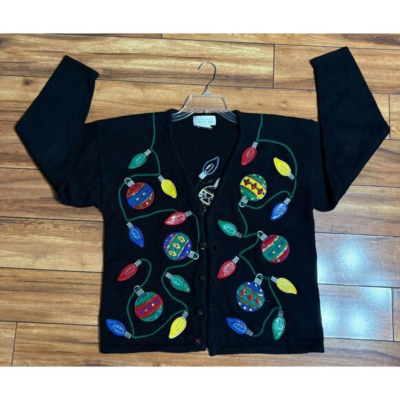 Vintage Women's Christmas Cardigan Sweater 3D Embroidered Button-Up Size M Ramie - Picture 3 of 10